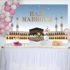 Lofaris Hajj Mabrour Islamic Pilgrimage Backdrop with Kaaba, Elegant Religious Celebration Background for Muslim Festival Decor