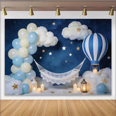 Lofaris Dreamy Night Sky Baby Photography Backdrop with Hot Air Balloon and Stars, Celestial Studio Background for Newborn Photoshoot