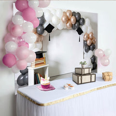 Lofaris Elegant Graduation Backdrop with White, Grey and Rose Gold Balloons, Stylish Party Decor for Ceremony Photoshoot