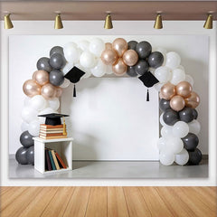 Lofaris Elegant Graduation Backdrop with White, Grey and Rose Gold Balloons, Stylish Party Decor for Ceremony Photoshoot
