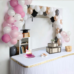 Lofaris Elegant White Grey Rose Gold Balloon Arch Graduation Backdrop, Stylish Photo Booth Background for College High School Party
