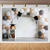 Lofaris Elegant White Grey Rose Gold Balloon Arch Graduation Backdrop, Stylish Photo Booth Background for College High School Party