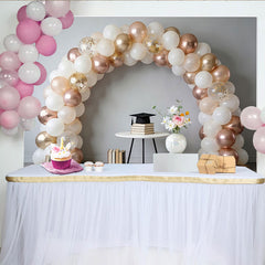 Lofaris White Rose Gold Graduation Backdrop with Balloons and Cap, Elegant Photo Background for College and High School Party Decor
