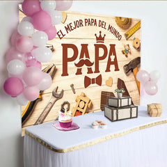 Lofaris Rustic Wood Fathers Day Backdrop with Tools and Papa Text, Charming Photo Booth Background for Family Celebration