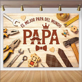 Lofaris Rustic Wood Fathers Day Backdrop with Tools and Papa Text, Charming Photo Booth Background for Family Celebration