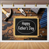 Lofaris Happy Fathers Day Photography Backdrop with Rustic Wood Tools and Tie, Elegant Photo Booth Prop for Celebration Decor