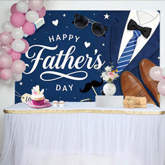 Lofaris Blue Happy Father's Day Backdrop with Suit, Tie, and Gift Box, Elegant Photography Background for Dad's Celebration