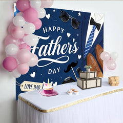 Lofaris Blue Happy Father's Day Backdrop with Suit, Tie, and Gift Box, Elegant Photography Background for Dad's Celebration