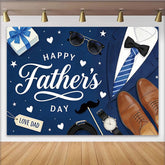 Lofaris Blue Happy Father's Day Backdrop with Suit, Tie, and Gift Box, Elegant Photography Background for Dad's Celebration