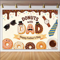 Lofaris Sweet Cartoon Donuts with Dad Happy Father's Day Backdrop, Adorable Party Decor for Dad's Special Celebration