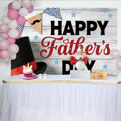 Lofaris Happy Father's Day Backdrop with White Wood, Top Hat and Bow Tie, Elegant Mustache Banner Photography Background for Dad's Party