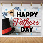 Lofaris Happy Father's Day Backdrop with White Wood, Top Hat and Bow Tie, Elegant Mustache Banner Photography Background for Dad's Party