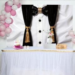 Lofaris Black and White Tuxedo Photography Backdrop with Gold Bow Tie, Elegant Formal Event Photo Booth Background
