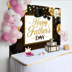 Lofaris Black and Gold Fathers Day Backdrop with Balloons and Top Hat, Elegant Party Background for Dad Celebration Photography