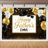 Lofaris Black and Gold Fathers Day Backdrop with Balloons and Top Hat, Elegant Party Background for Dad Celebration Photography