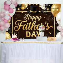 Lofaris Elegant Black and Gold Fathers Day Backdrop with Balloons and Top Hat, Sparkling Glitter Background for Dad's Party