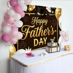 Lofaris Elegant Black and Gold Fathers Day Backdrop with Balloons and Top Hat, Sparkling Glitter Background for Dad's Party