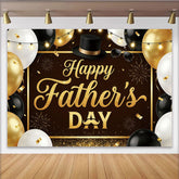Lofaris Elegant Black and Gold Fathers Day Backdrop with Balloons and Top Hat, Sparkling Glitter Background for Dad's Party