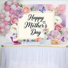 Lofaris Happy Mothers Day Backdrop with Watercolor Flowers and Butterflies, Elegant Floral Background for Festive Celebration and Photoshoot