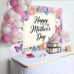 Lofaris Happy Mothers Day Backdrop with Watercolor Flowers and Butterflies, Elegant Floral Background for Festive Celebration and Photoshoot