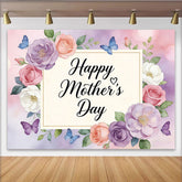 Lofaris Happy Mothers Day Backdrop with Watercolor Flowers and Butterflies, Elegant Floral Background for Festive Celebration and Photoshoot