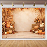 Lofaris Rustic Little Pumpkin Fall Baby Shower Backdrop with Pumpkins, Cozy Autumn Leaves Background for Photoshoot and Party Decor