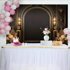 Lofaris Luxurious Black and Gold Art Deco Arch Photography Backdrop, Elegant Studio Background for Professional Portrait and Event Decor