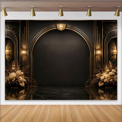 Lofaris Black and Gold Art Deco Photography Backdrop with Arches, Luxurious Studio Background for Formal Events and Portraits