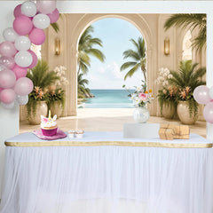 Lofaris Luxury Tropical Archway Photography Backdrop with Palm Trees and Ocean View, Elegant Resort Background for Studio Photoshoot