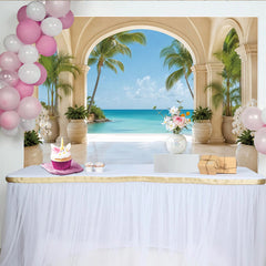 Lofaris Luxurious Tropical Beach Arch Photography Backdrop with Palm Trees and Ocean View, Elegant Scenic Background for Studio Photoshoot