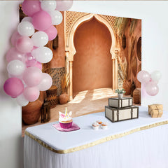 Lofaris Bohemian Moroccan Arch Photography Backdrop with Terracotta Walls, Studio Background for Portrait Photoshoot and Event Decor