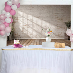 Lofaris Rustic White Brick Wall Wood Floor Photography Backdrop, Versatile Studio Background for Professional Portrait
