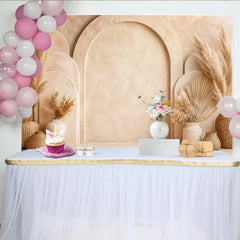 Lofaris Neutral Boho Arch Photography Backdrop with Pampas Grass, Elegant Studio Background for Portrait and Event Decor