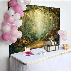 Lofaris Magical Lanterns Enchanted Forest Photography Backdrop, Lush Greenery and Fairy Tale Studio Background for Portrait Photoshoot