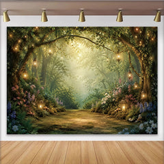 Lofaris Magical Lanterns Enchanted Forest Photography Backdrop, Lush Greenery and Fairy Tale Studio Background for Portrait Photoshoot