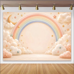 Lofaris Pastel Rainbow Baby Shower Backdrop with Fluffy Clouds and Stars, Dreamy Photography Background for Newborn Photoshoot