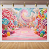 Lofaris Whimsical Pastel Candy Land Birthday Backdrop with Lollipops and Sweets, Colorful Dessert Party Background for Kids Photoshoot Decor