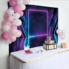 Lofaris Abstract Neon Photography Backdrop with Blue and Purple Lights, Futuristic Reflective Floor Studio Background for Sci-Fi Theme