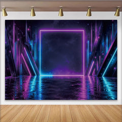 Lofaris Abstract Neon Photography Backdrop with Blue and Purple Lights, Futuristic Reflective Floor Studio Background for Sci-Fi Theme