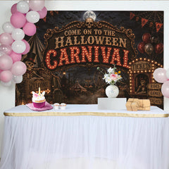 Lofaris Spooky Halloween Carnival Backdrop with Skeletons and Pumpkins, Eerie Circus Tent Background for Party Decor