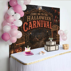 Lofaris Spooky Halloween Carnival Backdrop with Skeletons and Pumpkins, Eerie Circus Tent Background for Party Decor