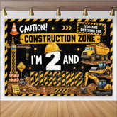 Lofaris Yellow and Black Construction 2nd Birthday Backdrop, Little Builder Party Decor with Dump Truck and Crane Background