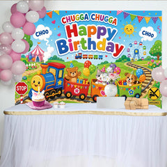 Lofaris Happy Birthday Cartoon Train Backdrop with Cute Animals, Colorful Festive Background for Children's Party Decoration