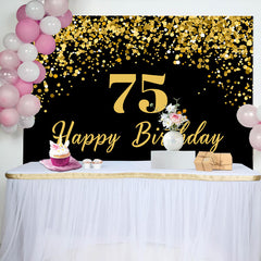 Simple Black Gold Dots Happy 75th Birthday Backdrop