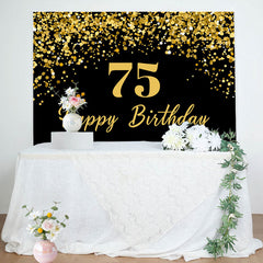 Simple Black Gold Dots Happy 75th Birthday Backdrop