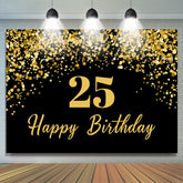 Simple Black Gold Dots Happy 25th Birthday Backdrop