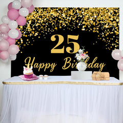 Simple Black Gold Dots Happy 25th Birthday Backdrop