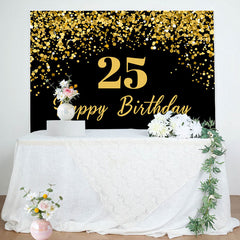 Simple Black Gold Dots Happy 25th Birthday Backdrop
