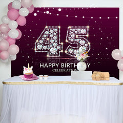 Elegant Purple Diamond Glare 45th Birthday Backdrop