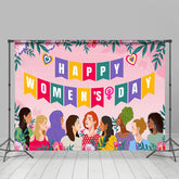 Lofaris Pink Floral Plant Leaves Happy Womens Day Backdrop